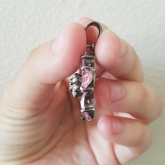 Sterling Silver and Pink Crystal Flower Pendant - Picture 4 of 7